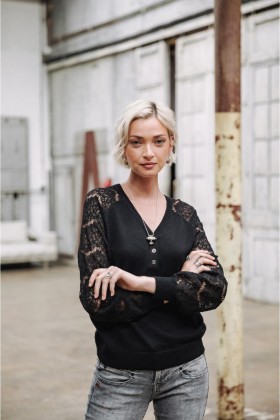  Tricotaje Philippa Lace Negru pentru femei | Tricotaje Freeman T. Porter