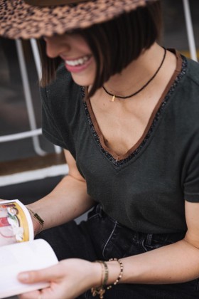  Femme Tonia Linen Kombu Grön | Freeman T. Porter T-shirts