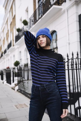  Jersey de rayas de pensamiento para mujer en azul eléctrico | Freeman T. Porter Knitwear